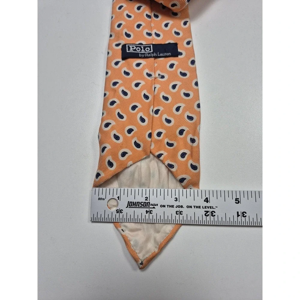 Polo Ralph Lauren Tie Mens One Size Orange Paisley 100% Silk Handmade USA